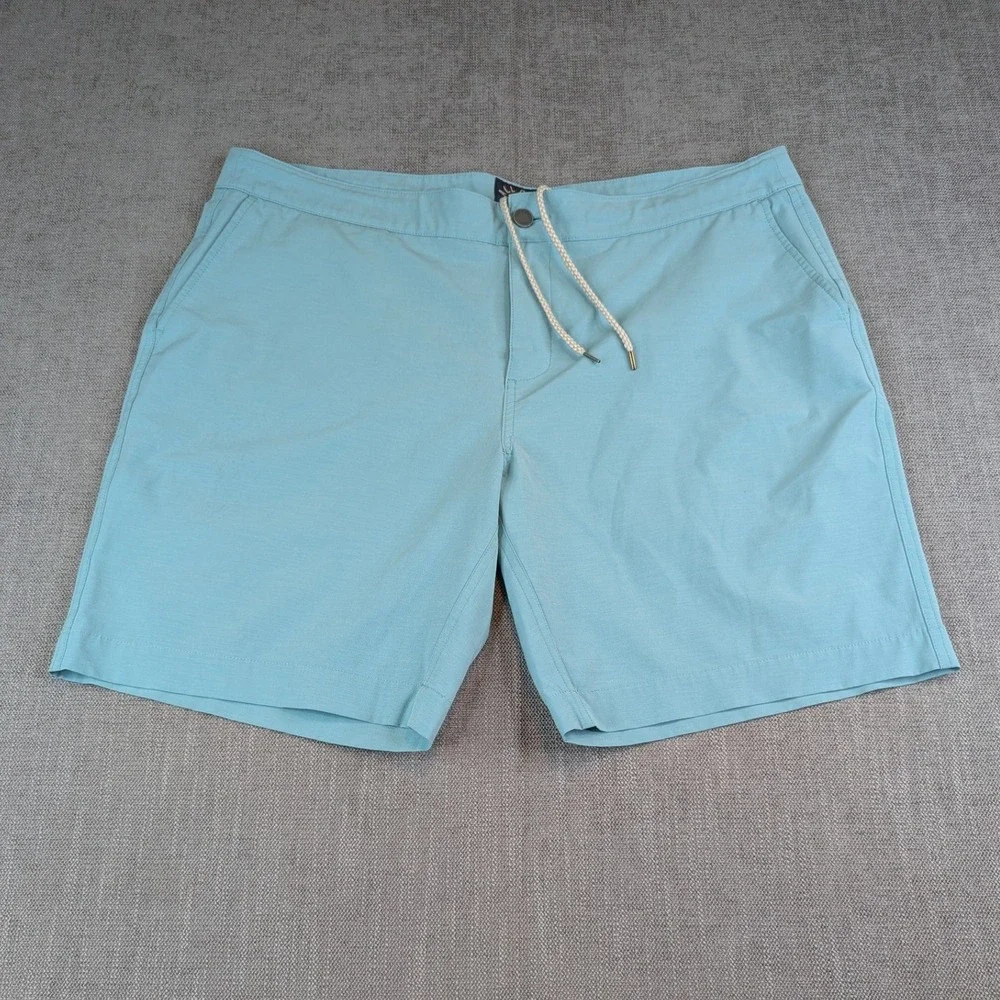 Faherty All Day Shorts Men Sz 40 Blue Aqua Stretch Performance Flat Front Trunks
